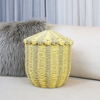 Panier en corde de papier tressé en forme de tente de cirque mignon avec couvercle, pot de rangement décoratif avec pompon étoile pour jouets d'enfants, décoration de chambre d'enfant et de maison