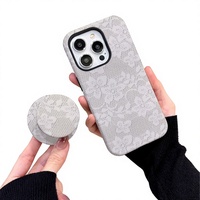 Coque pour iPhone 17 avec impression de fleurs en dentelle rose, sublimation 3D, combo magnétique 2-en-1 TPU+PC pour iPhone 16 15 Pro Max 14