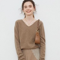 Pull en laine mérinos de luxe à col en V pour femme, 100 % laine, amincissant, anti-rides, pull d'hiver, mode haut de gamme