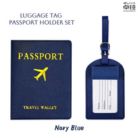 Ensemble porte-passeport et étiquette de bagage en cuir PU, motif avion gaufré or, portefeuille de voyage, housse de passeport avec étiquette de bagage
