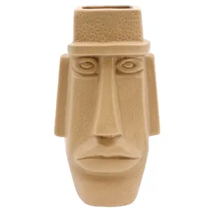 Individueller original urheberrechtlich geschützter hochwertiger hawaiianischer tropischer bar-stil lustiger steinmoai-gesicht große lippen keramik tiki-becher