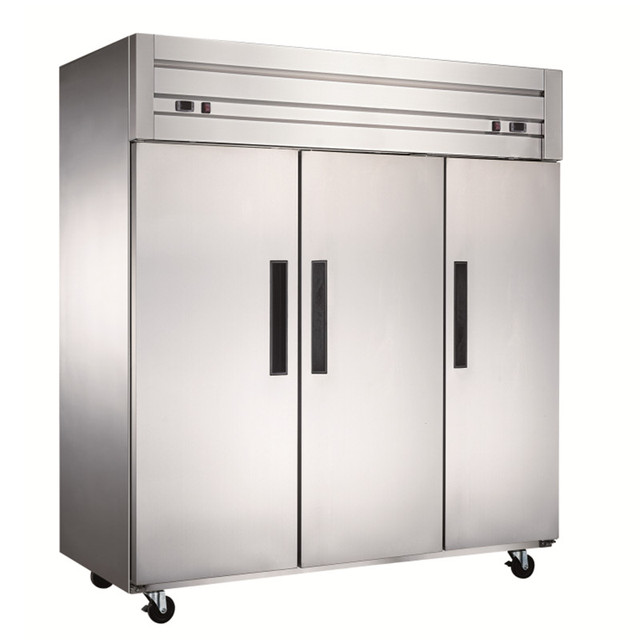 Commercial Stainless Steel 304/201 Reach-In Refrigerator Upright Design Digital Temperature Control 3-Door 12 Shelves Automatic