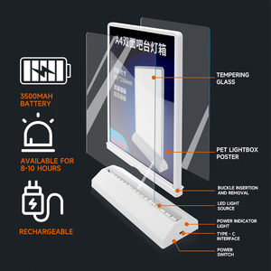 LED Desktop Rechargeable Double-sided bar Counter <strong>Light</strong> Box <strong>Light</strong> <strong>Board</strong> Plug-in Luminous Menu Menu Billboard - Product Image 4