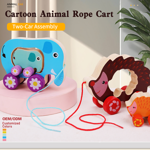Cartoon Animal Wooden Pull <b>Toy</b> for Kids New Design Early Educational <b>Toy</b> for Boys and Girls Montessori Two Car Assembly - Product Image 2