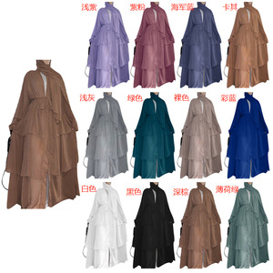 Mode musulmane longues robes dubaï turquie arabe Oman élégant <span class=keywords><strong>Kimono</strong></span> en mousseline de soie avec <span class=keywords><strong>voile</strong></span> en mousseline de soie 3 couches ouvert vêtements islamiques - Product Image 5