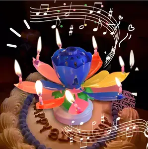 Bestsun Happy Birthday Cake Party Colored Magic Sparkler Number Rainbow Rotating Lotus Music Candle