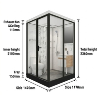 Module de salle de bain compact et modulaire personnalisé YEETE avec douche panoramique en verre, toilettes et vasque pour projets hôteliers et d'appartements préfabriqués
