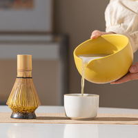 Nouvel ensemble d'outils pour bol à matcha en céramique rétro, ensemble de thé créatif à 5 pièces avec filtre, emballage en boîte pour la vente en gros