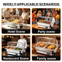 Plateau chauffant électrique en acier inoxydable à couvercle rabattable pour le petit-déjeuner d'hôtel, restaurant, banquet de mariage, plaque de maintien au chaud
