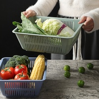 Nestbare afwasbakset, vierkante plastic vergiet, BPA-vrij, voor het wassen van fruit en groenten, keukenkraan organizer, stapelbaar