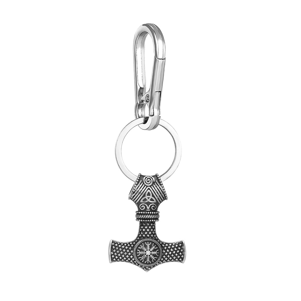 Porte-clés en métal avec pendentif couleur acier