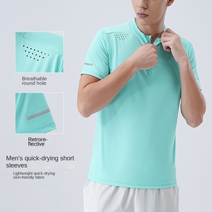 T-shirt sport en maille respirant à séchage rapide, à col rond, uni, en polyester, fin, pour homme, pour l'été - Product Image 2