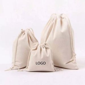 Reusable Shopping <b>Bags</b> Cotton <b>Canvas</b> Tote <b>Bags</b> With Designer Custom Logo Printed Small Cloth Cotton Linen <b>Drawstring</b> <b>Bags</b> - Product Image 5