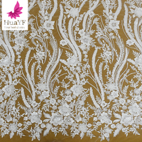 Tissu en dentelle française de luxe HY2220, dernière collection, broderie florale perlée avec sequins, vente en gros