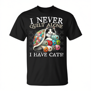 Nunca coso solo, tengo gatos, camiseta de costura para quilters con diseño de amantes de los gatos - Product Image 2
