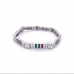Bracelet multi-pierres précieuses en argent sterling 925 massif Diamant total de 12 carats avec émeraude et saphir Cadeau pour femme - Product Image 1