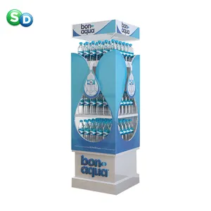 Venda quente baixo MOQ água pura Bon aqua garrafa forma POP POS piso display racks plástico licor garrafa display shelf