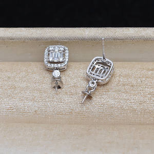 Boucles d'oreilles carrées en argent S925 avec incrustation de perles de 8 à 13 mm JG5257, accessoires de bijouterie DIY, support vide, composants et trouvailles de bijouterie - Product Image 5