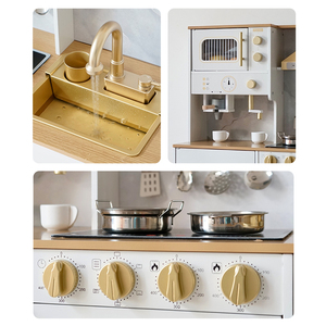Ensemble de cuisine <span class=keywords><strong>en</strong></span> <span class=keywords><strong>bois</strong></span> pour enfants avec machine à café dorée, jouet éducatif de simulation de jeu de rôle pour enfants. QA0013 - Product Image 3