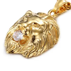 Colgante de acero inoxidable con cabeza de león para hombre, joyería de Animal, oro de 18 quilates, 316L