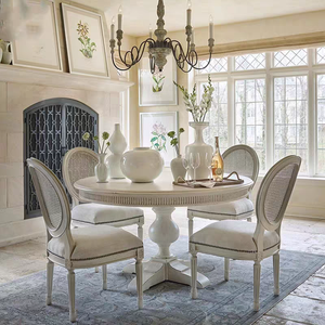 <span class=keywords><strong>Tavolo</strong></span> da Pranzo Rotondo in <span class=keywords><strong>Legno</strong></span> Massello Stile Country Americano, Finitura Bianca Anticata, Vendita Diretta dalla Fabbrica - Product Image 1