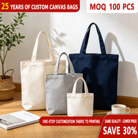 Sac fourre-tout en toile épaisse vierge avec fond à soufflets, réutilisable pour les courses, avec poignées, logo personnalisé, plusieurs tailles