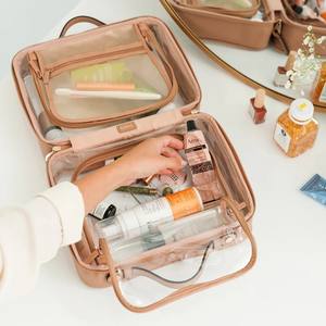 Custom Lady Travel Fashion PVC PU Portable <b>Makeup</b> Pouch Zipper for Holder Dual <b>Compartment</b> Clear Case Cosmetic <b>Bag</b> - Product Image 5