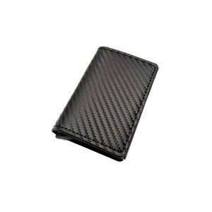 Tarjetero de fibra de carbono con múltiples ranuras para tarjetas, extracción automática, billetera metálica con protección RFID antirrobo para hombres y mujeres, uso diario. - Product Image 5