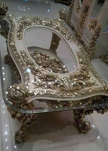 Mesa Auxiliar Redonda de Madera Dorada Antigua de Diseño Tradicional Hecha a Mano, Mueble Decorativo para Sala de Estar - Product Image 2