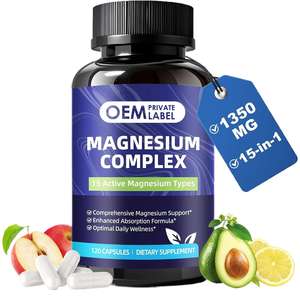 Cápsula de Magnesio 15 en 1 OEM con Glicinato, Citrato, Malato, Taurato, Óxido, Carbonato, Cloruro y Orotato de Magnesio - Product Image 1