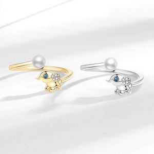 <b>Silver</b> Plated Gold Plated Cute Elephant Pearl <b>Ring</b> for Women Fine Jewelry Index Finger Open Size <b>Adjustable</b> Copper for Weddings - Product Image 2