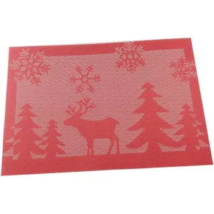 Tabletex Christmas Holiday Placemat Red Christmas Placemat Woven Table Decor Durable Placemats for Dining Table
