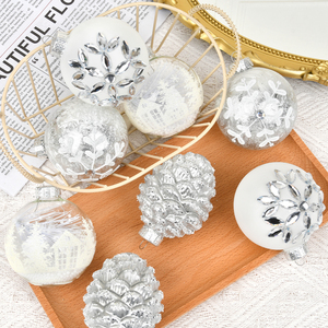 Silver Pine <b>Cone</b> Pendant 7CM Glass Painted Ball for <b>Christmas</b> <b>Tree</b> Scene Decoration Festive Dress-Up Holiday Supplies - Product Image 1