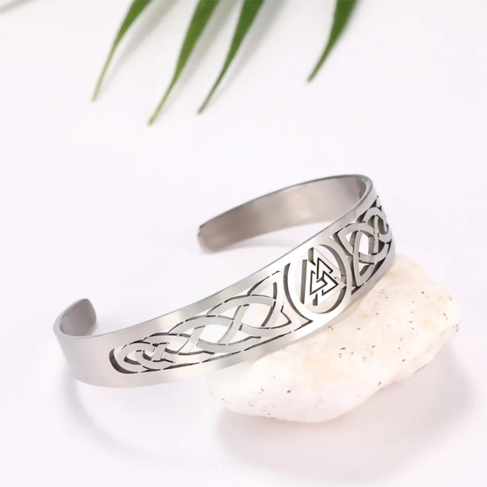 Amulet Irish Knot Celtic Knot Magic Hollow Stainless Steel Bracelet Bangle Gift for Men and Women Jewelry