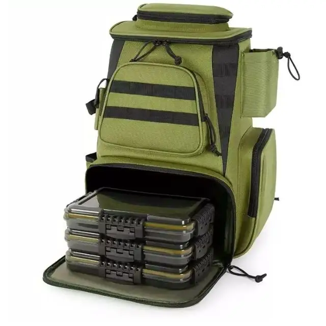 Fishing Backpack with Rod Holder and 3 Tackle Boxes Waterproof Large Storage Fishing Tackle Bag with Trays Included for Fishing