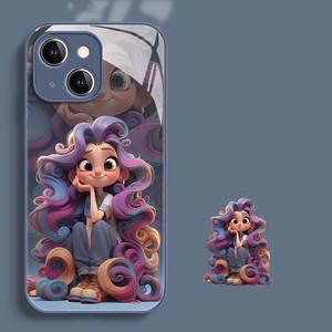 Dolce <span class=keywords><strong>capelli</strong></span> <span class=keywords><strong>ricci</strong></span> ragazza stampa vetro PC TPU Cover posteriore per Iphone 7 8 SE X Xr XS 11 12 13 14 15 16 17 Pro Max - Product Image 2