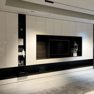 ชุดตู้วางทีวีสีขาวแบบปรับแต่งได้ขาตั้งผนังดีไซน์กระดานชนวนจากอิตาลี & คอมโบแผ่นใยไม้อัดความหนาแน่นปานกลางสำหรับห้องนั่งเล่นหรือที่บ้าน - Product Image 1