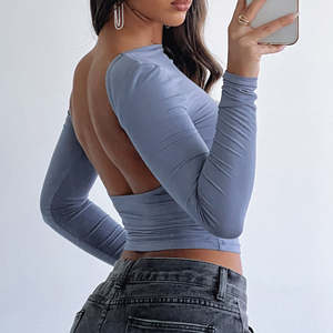 Fabricants de vêtements personnalisés unisexe été Patchwork Fitness décontracté Stretch entraînement dos ouvert manches courtes doux lâche haut court - Product Image 4