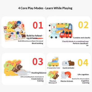 Puzzle 3D in Legno per Bambini con Animali e Veicoli, Gioco Educativo per lo Sviluppo Cognitivo, Puzzle 3D in Legno a Tema Cartoni Animati - Product Image 4