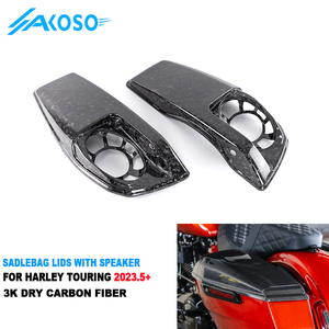 Couvercles de sacoches AKOSO 3K en fibre de carbone véritable avec haut-parleurs pour <span class=keywords><strong>Harley</strong></span> <span class=keywords><strong>Davidson</strong></span> Touring Street Glide Road King 2023.5+ - Product Image 1