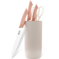 5 pièces ensemble de couteaux de cuisine multifonctionnels ensemble de couteaux de chef de cuisine en acier inoxydable Durable avec seau de rangement en PP