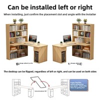 Bureau d'ordinateur en bois avec bibliothèque d'angle intégrée, design tout-en-un, surface en panneau à base de bois pour la maison, la chambre, le bureau d'étudiant