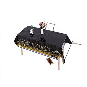Mantel de Plástico Negro de 137x183cm al por Mayor con Puntos Dorados, Decoración para Mesa de Fiesta, Marca Peiyong - Product Image 1