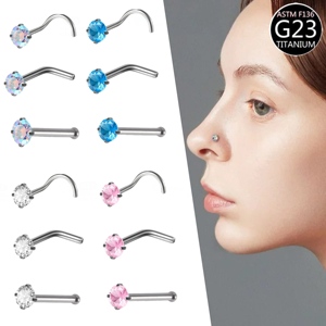 Piercing de nez en titane G23 avec insert à <span class=keywords><strong>aiguille</strong></span> fine, tige en <span class=keywords><strong>L</strong></span>, tige en S, anneau de nez en zircon, bijoux de piercing corporel - Product Image 1