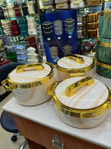 Ensemble de 3 casseroles isothermes à texture marbre avec bordure dorée linéaire, 1,5L, 2L, 2,5L, pour garder les aliments au chaud, <span class=keywords><strong>cadeau</strong></span> de <span class=keywords><strong>cuisine</strong></span> - Product Image 2