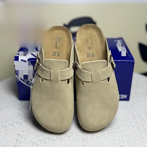 Chaussures demi-mules rétro décontractées pour hommes en cuir véritable Birkenstock, à bout rond et semelle en liège, nouveauté printemps, style polyvalent pour l'extérieur - Product Image 4