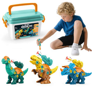 Ensemble de jouets dinosaures en plastique à assembler par visser (3 en 1) : T-Rex, Brachiosaurus, Triceratops, avec lanceur de balles souples et boîte de rangement, certifié sécurité pour enfants - Product Image 1