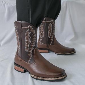 Botas de Cuero Estilo Vaquero Occidental para Hombre, Talla Grande, Bordadas, Retro, Estilo Pareja, Modernas, para Motociclismo, Botas de Caballero - Product Image 6
