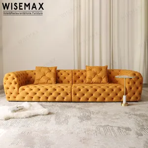 WISEMAX furnitur rumah kontemporer modern mewah ruang tamu sofa kain sude 3 kursi sofa lantai chesterfield villa