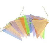 12 guirlandes de fanions arc-en-ciel en tissu imitation toile de jute, bannière pastel multicolore en forme de triangle pour fête